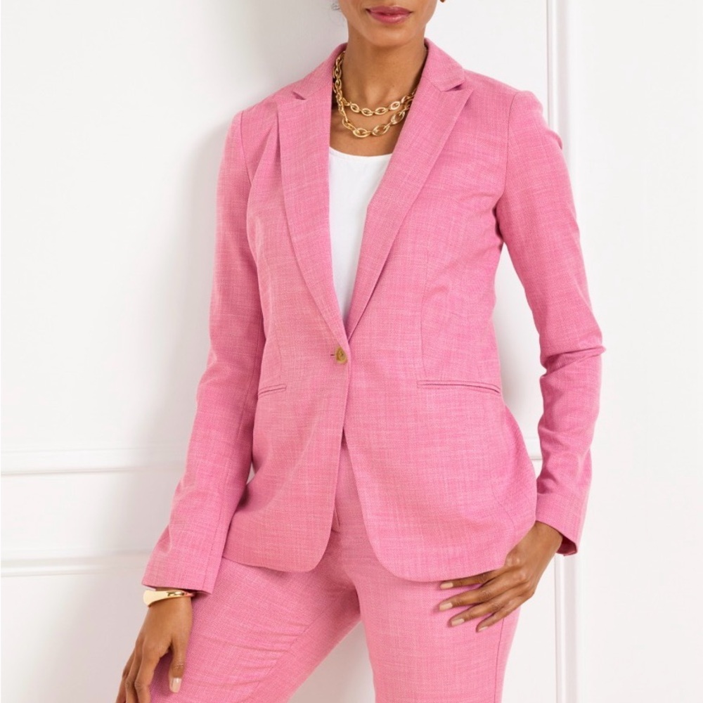 NWT- Talbots -Pink SINGLE BUTTON TWILL BLAZER - Picture 2 of 7